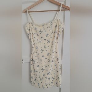 Yellow Cream Floral Slip Dress with Blue Blossom Print